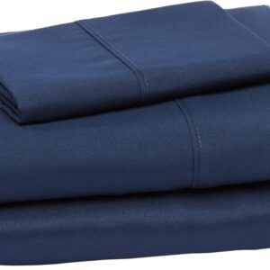 Amazon Basics Lightweight Super Soft Easy Care Wrinkle Free Microfiber 3 Piece Bed Sheet Set with 14-Inch Deep Pockets, Twin, Navy Blue, Solid, Kids, Men & Women Bedding