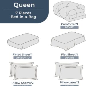 HEVUMYI 7 Pieces Queen Comforter Set, All Season Reversible Bed in a Bag Queen, Ultra Soft Queen Bedding Set with Grey Comforter, Flat Sheet, Fitted Sheet, Pillowcases, Pillow Shams, Dark Grey