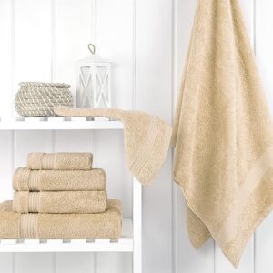 Cotton Paradise 6 Piece Towel Set, 100% Cotton Soft Absorbent Turkish Towels for Bathroom, 2 Bath Towels 2 Hand Towels 2 Washcloths, Beige Towel Set