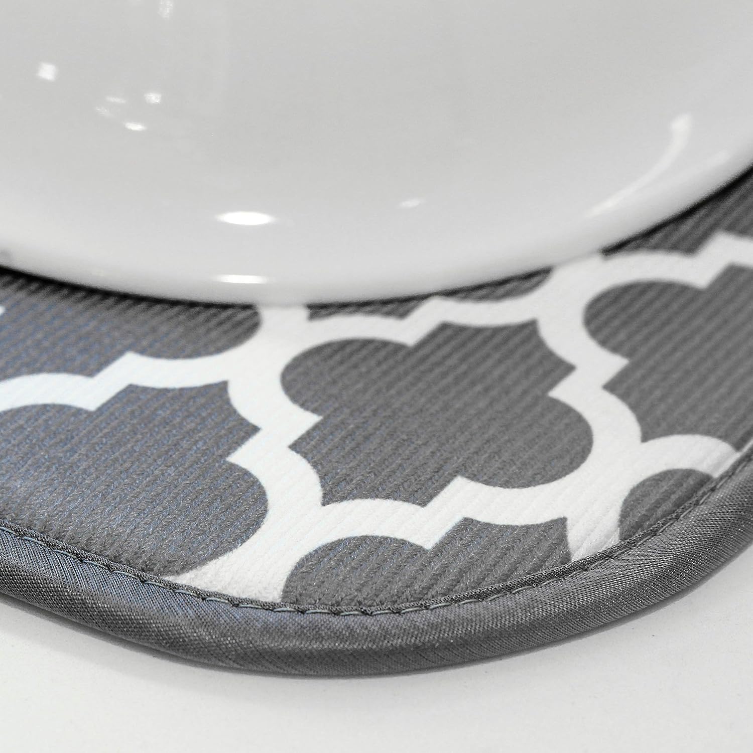 S&T INC. Dish Drying Mat 2 Pack, 16” x 18”, Absorbent Microfiber Kitchen Counter Mat, Dish Drying Pad for Dishes, Utensils, Pots and Pans, Large, Grey and Grey Trellis
