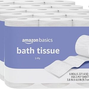 Amazon Basics 2-Ply Toilet Paper, 30 Rolls = 120 Regular Rolls, 350 Sheets, (Pack of 30), Unscented