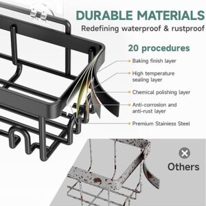 Veken Stainless Steel Shower Caddy 6-Pack, No Drilling & Rustproof, Waterproof Adhesive Shelves Rack with Soap Holder, Large Capacity Bathroom Organizers and Storage, Wall-Mounted Kitchen & Home Decor