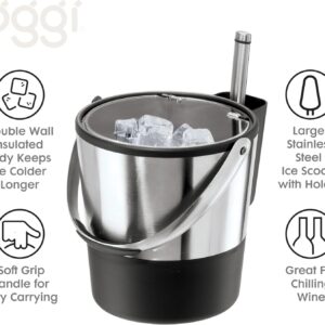 Oggi Insulated Ice Bucket, 4 Quart / 3.8 L, Stainless Steel, Black.
