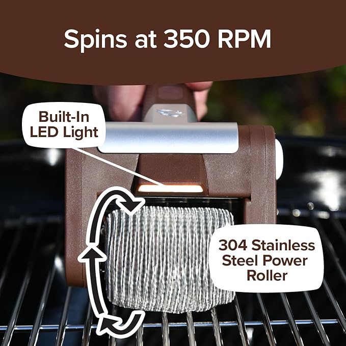HorsePower Giddy Up Grill Cleaner AS-SEEN-ON-TV! – Cordless, Rechargeable BBQ Tool with 350 RPM Stainless Roller, LED Light – Patents Pending – From BulbHead, a Family-Owned American Brand