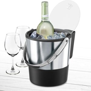 Oggi Insulated Ice Bucket, 4 Quart / 3.8 L, Stainless Steel, Black.