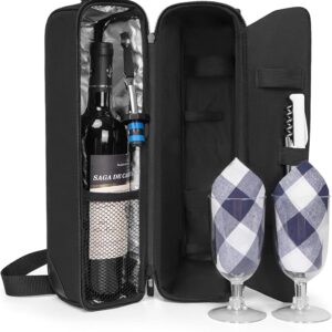 ALLCAMP Wine tote Bag with Cooler Compartment，Picnic Set Carrying Two sets of tableware