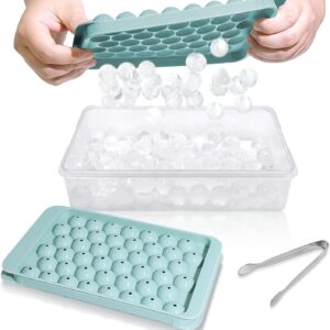 WIBIMEN Ice Cube Tray with Lid and Bin - Round Ice Trays for Freezer with Lid - Ice Cube Trays for Freezer with Ice Container (0.8"-2PACK Blue)