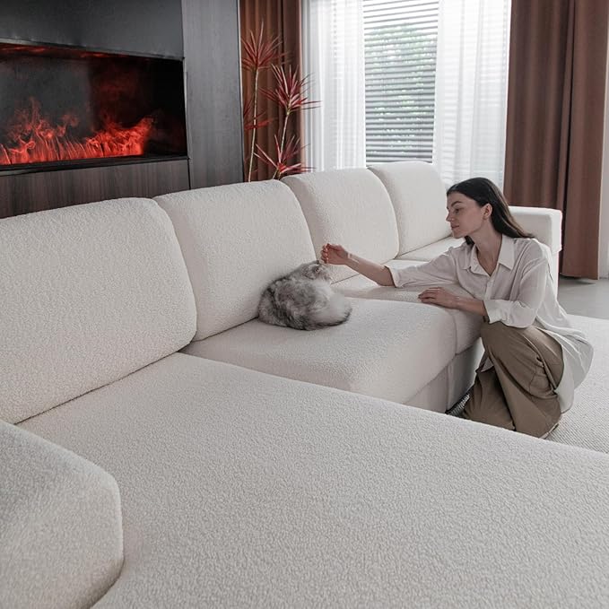 Couch Cushion Covers for Sectional Sofa, Stretch Soft Sofa Slipcovers Washable Wear-Resistant Universal Furniture Protector with Elastic Bottom (1 Piece Back Couch Cover, Ivory)