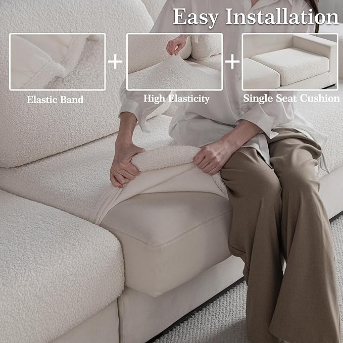 Couch Cushion Covers for Sectional Sofa, Stretch Soft Sofa Slipcovers Washable Wear-Resistant Universal Furniture Protector with Elastic Bottom (1 Piece Back Couch Cover, Ivory)