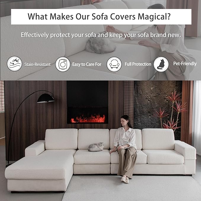 Couch Cushion Covers for Sectional Sofa, Stretch Soft Sofa Slipcovers Washable Wear-Resistant Universal Furniture Protector with Elastic Bottom (1 Piece Back Couch Cover, Ivory)
