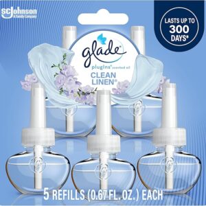 Glade PlugIns Refills Air Freshener, Scented and Essential Oils for Home and Bathroom, Clean Linen, 3.35 Fl Oz, 5 Count