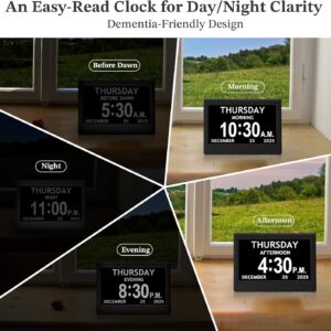 7'' Dementia Clock For Seniors, Large Display Digital Clock With Date, Time, Day Of Week for Elderly, Memory Loss, Alzheimer, 1024*600P HD, 10 Reminders & 6 Alarms, Auto Dimming & DST, Remote Control