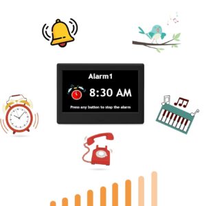 7'' Dementia Clock For Seniors, Large Display Digital Clock With Date, Time, Day Of Week for Elderly, Memory Loss, Alzheimer, 1024*600P HD, 10 Reminders & 6 Alarms, Auto Dimming & DST, Remote Control