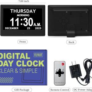 7'' Dementia Clock For Seniors, Large Display Digital Clock With Date, Time, Day Of Week for Elderly, Memory Loss, Alzheimer, 1024*600P HD, 10 Reminders & 6 Alarms, Auto Dimming & DST, Remote Control