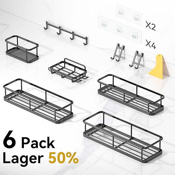 YASONIC Shower Caddy, 6 Pack Large Capacity shower Organizer with Soap Holder and 12 Hooks, Rustproof Shower Shelves for Inside Shower, No Drilling&Sleek Bathroom Organizers and Storage