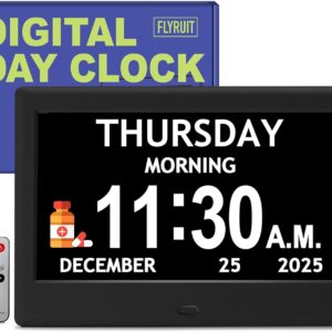 7'' Dementia Clock For Seniors, Large Display Digital Clock With Date, Time, Day Of Week for Elderly, Memory Loss, Alzheimer, 1024*600P HD, 10 Reminders & 6 Alarms, Auto Dimming & DST, Remote Control