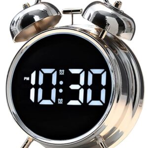 Loud Alarm Clock for Heavy Sleepers Adults, Teens,Kids,Retro Metal Twin Bell 4 Inch,Large Big Numbers Display with Backlight, Small Bedside Digital Clock for Bedrooms (Silvery)
