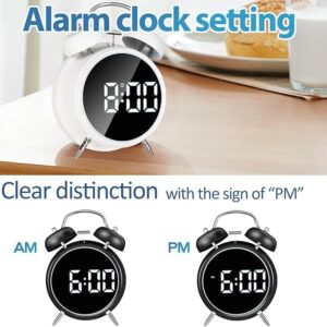 Loud Alarm Clock for Heavy Sleepers Adults, Teens,Kids,Retro Metal Twin Bell 4 Inch,Large Big Numbers Display with Backlight, Small Bedside Digital Clock for Bedrooms (Silvery)