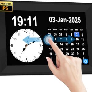 10.1" Touchscreen Digital Dementia Clock for Dad/Seniors, Extra Large Display, 40 Reminders, 64 Alarms, Auto-Dimming, Auto DST for Vision Impaired & Memory Loss(Black)
