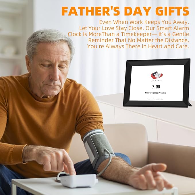 10.1" Touchscreen Digital Dementia Clock for Dad/Seniors, Extra Large Display, 40 Reminders, 64 Alarms, Auto-Dimming, Auto DST for Vision Impaired & Memory Loss(Black)