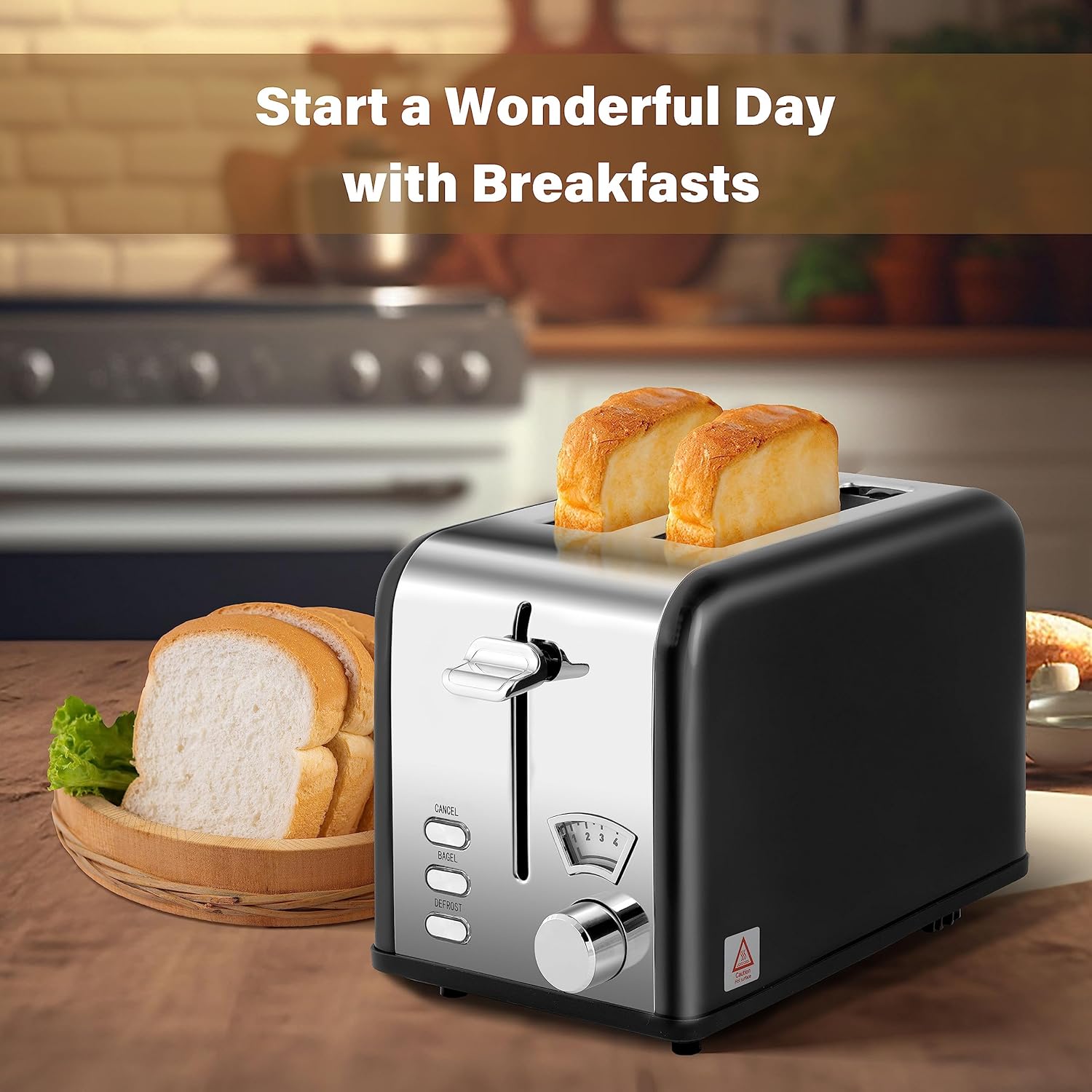 YSSOA 2-Slice Toaster with Extra Wide Slot & Removable Crumb Tray, 5 Browning Setting and 3 Function: Bagel/Defrost/Cancel, Retro Stainless-Steel Style, for Bread & Waffle, Black